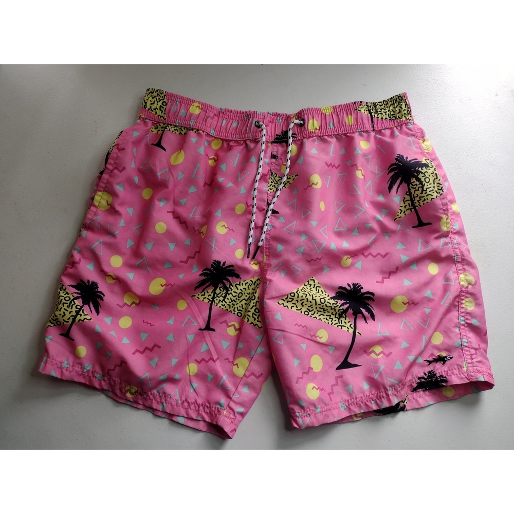 Maui and Sons Mens Pink 80s Retro Geometric Palm Tree Swim Trunks XL